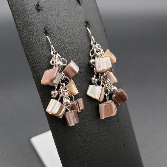 Silver Plated Over Copper Dark Shell Cluster Earr… - image 2