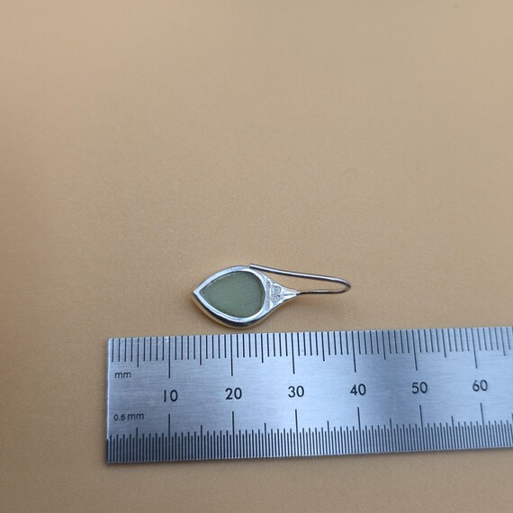 Sterling Silver Green Shell Leaf Design Dangle Ea… - image 4