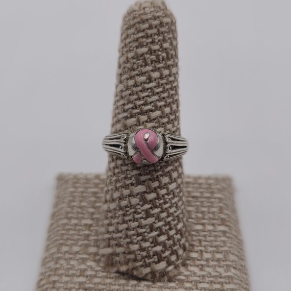 Size Sterling Silver Breast Cancer Ribbon Rustic Ring A1928