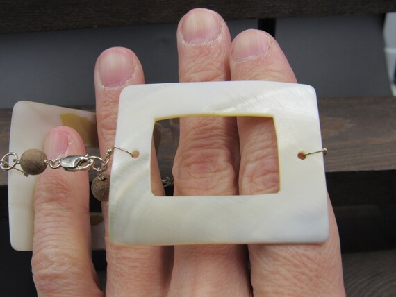 7" Sterling Silver Large Square Shell Bracelet Br… - image 2