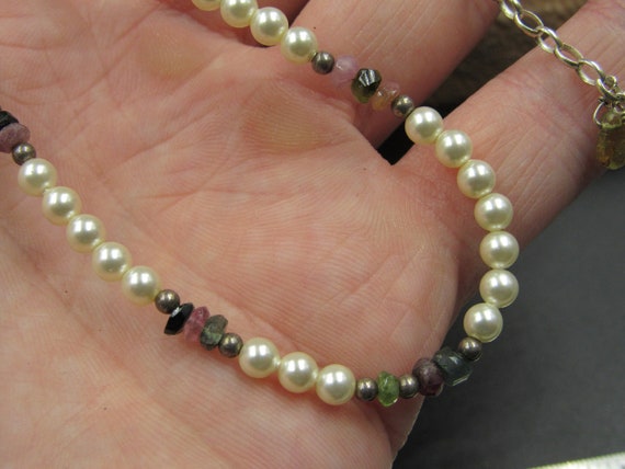 18" Sterling Silver Faux Pearls And Small Stones … - image 3