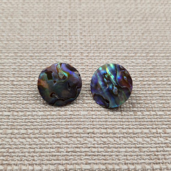 Silvertone Abalone Shell Circle Clip On Earrings … - image 1