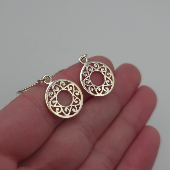 925 Sterling Silver Unique Pattern Round Earrings… - image 3
