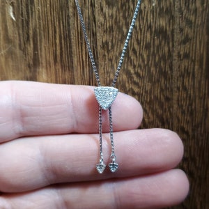 Hangs 12 Inch 925 Sterling Silver Cubic Zirconia Adjustable Tassel Necklace