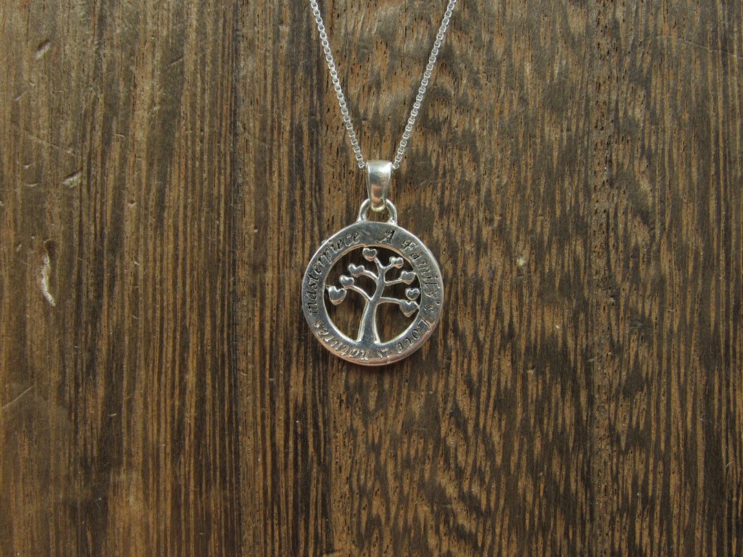 20" Sterling Silver Family Tree Pendant Necklace Vintage Minimalist ...