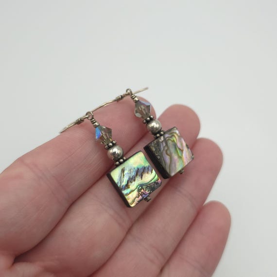 Sterling Silver Square Abalone Shell Earrings A963 - image 2