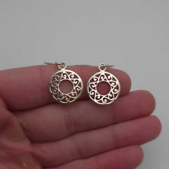 925 Sterling Silver Unique Pattern Round Earrings… - image 1