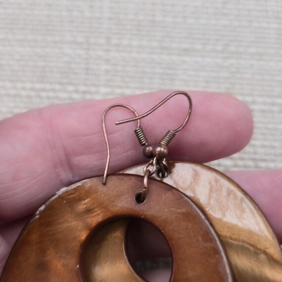 Copper Large Heavy Thick Shell Dangle Earrings B9… - image 4