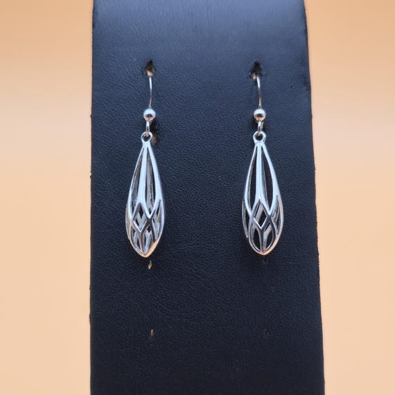 Sterling Silver Simple Design Dangle Earrings A46… - image 1