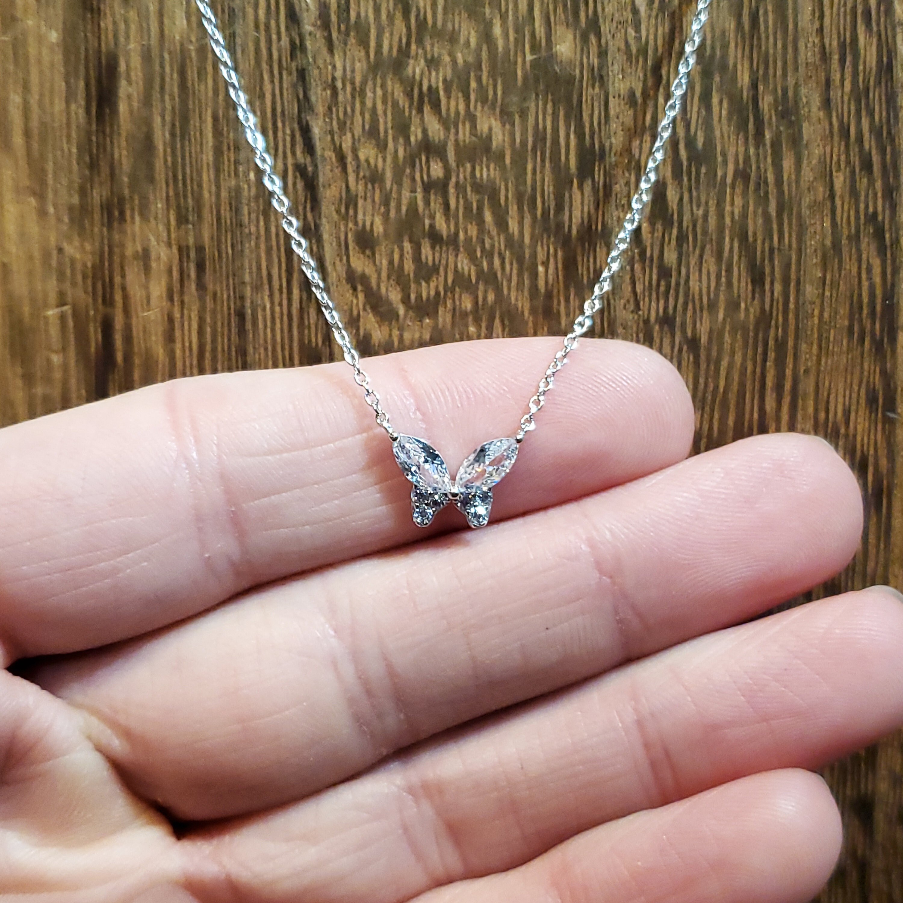 【STONEHENgE】Silver Material Butterfly Cubic Necklace X0018 18 Inch 925 Sterling Silver Cubic Zirconia Small Butterfly