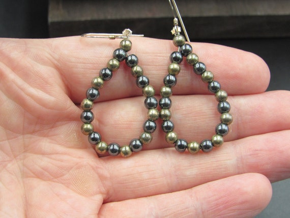 Sterling Silver Rustic Hematite Ball Earrings Vin… - image 1