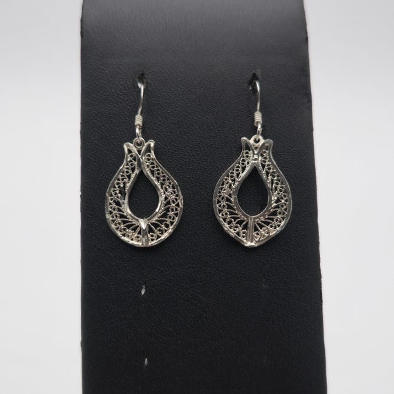 Sterling Silver Unique Design Pattern Dangle Earr… - image 1