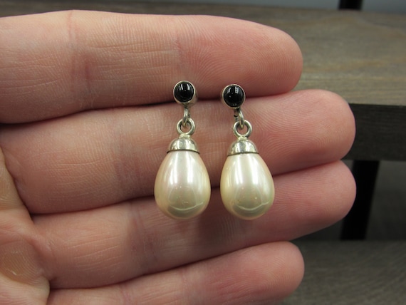 Sterling Silver Large Cream Color Faux Pearl Earr… - image 1