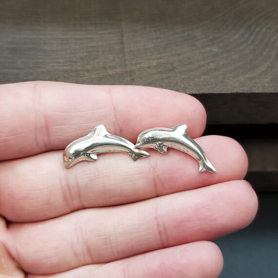 Sterling Silver Cute Simple Dolphin Stud Earrings - image 1