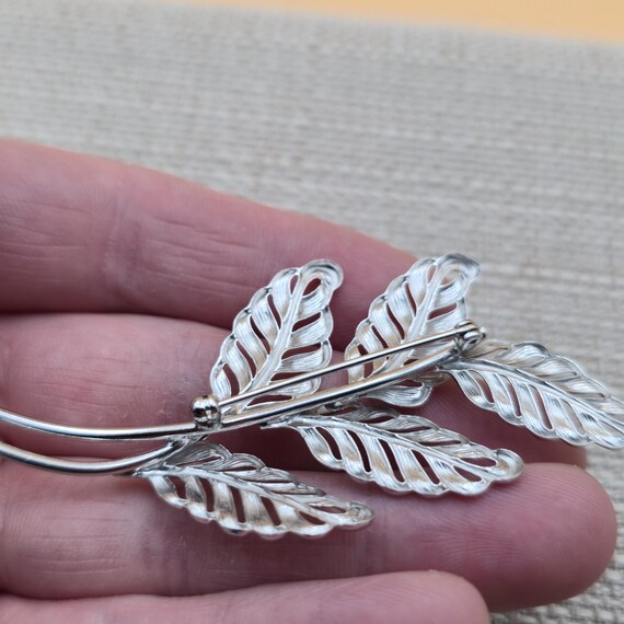Sterling Silver Large Five Leaf Double Branch Pin… - image 5