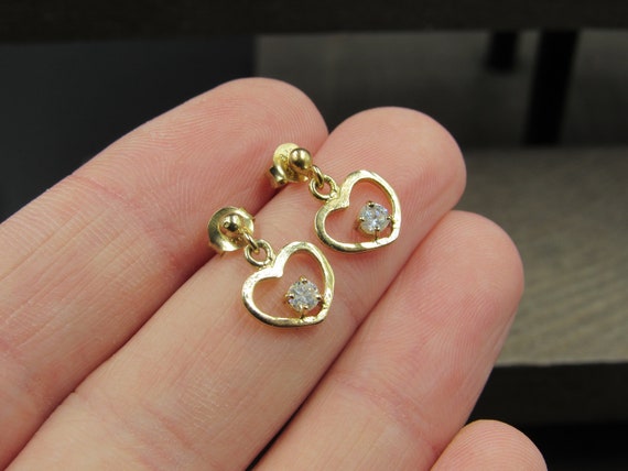 Sterling Silver Small Gold Plated Heart CZ Gem Ea… - image 2