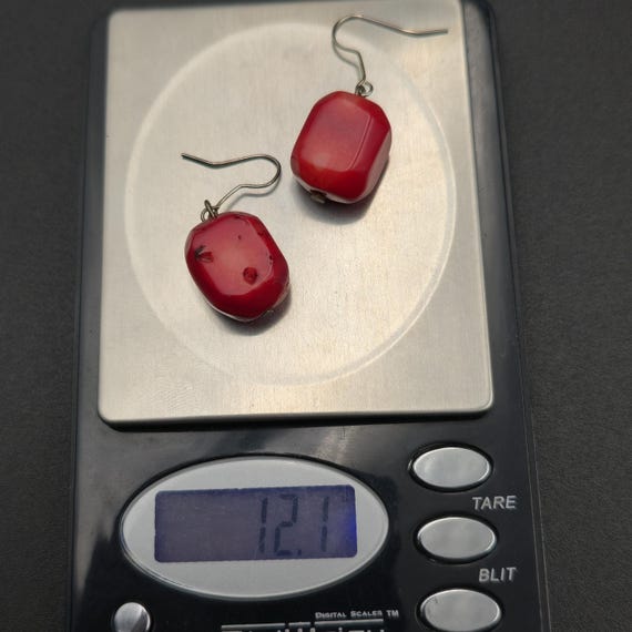 Copper Good Size Chunk Of Red Shell Dangle Earrin… - image 5