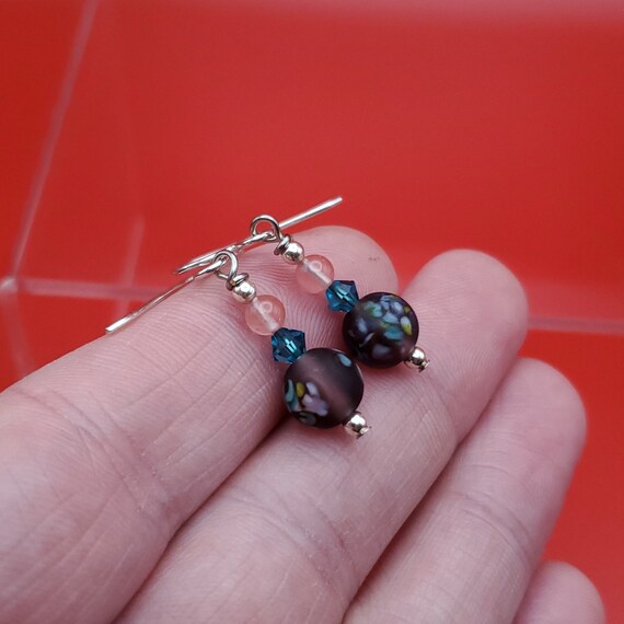 925 Sterling Silver Floral Painted Glass Handmade… - image 2