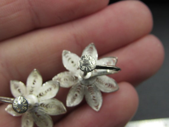 Sterling Silver Small Pearl Flower Screw On Earri… - image 3