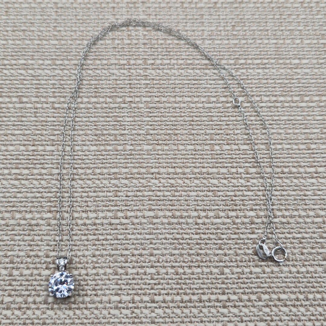 18 Inch Sterling Silver Round Cubic Zirconia Pendant Necklace