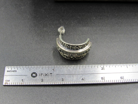 Sterling Silver Curved Marcasite Half Hoop Earrin… - image 5