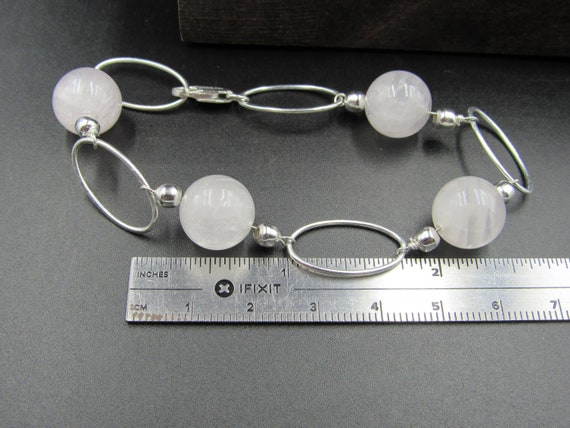 8" Sterling Silver Rose Quartz Orb Bracelet Vinta… - image 5