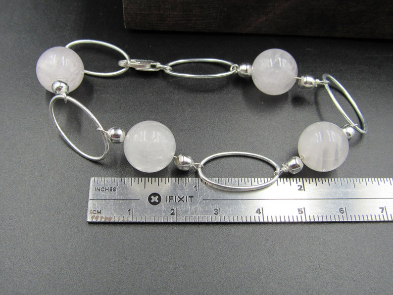 8 Sterling Silver Rose Quartz Orb Bracelet Vintage Elegant Beautiful Everyday Minimalist Statement Simple Unique Trendy image 5