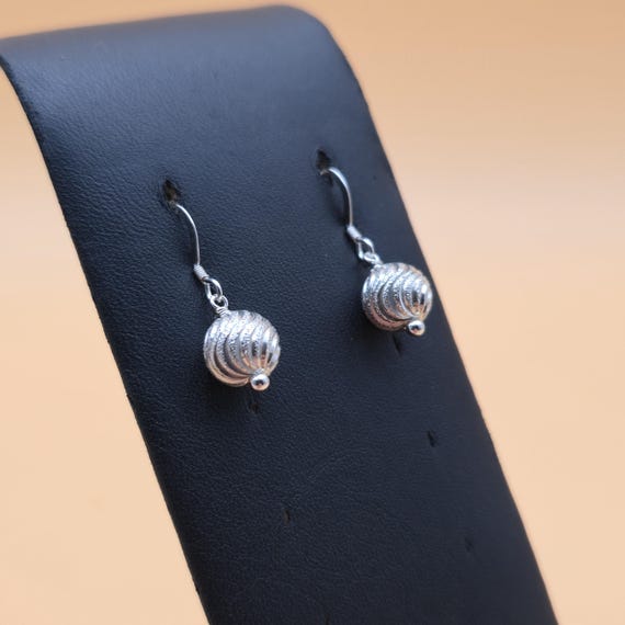 Sterling Silver Textured Pattern Orb Dangle Earri… - image 2
