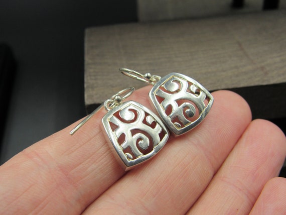 Sterling Silver Medium Pattern Square Dangle Earr… - image 2