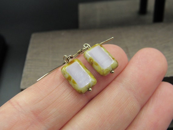 Sterling Silver Small Weird Rectangle Stone Earri… - image 2