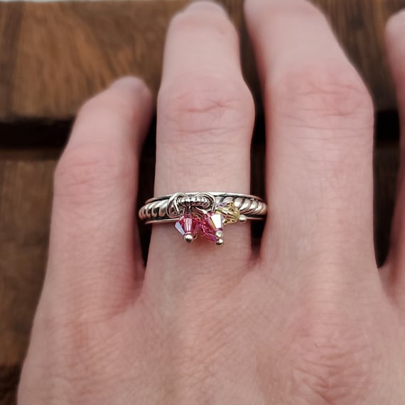 Size 8 925 Sterling Silver Quality Crystal Charms Solid Ring