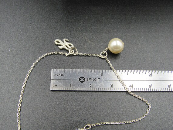 7" Sterling Silver Faux Single Pearl & Charm Brac… - image 5
