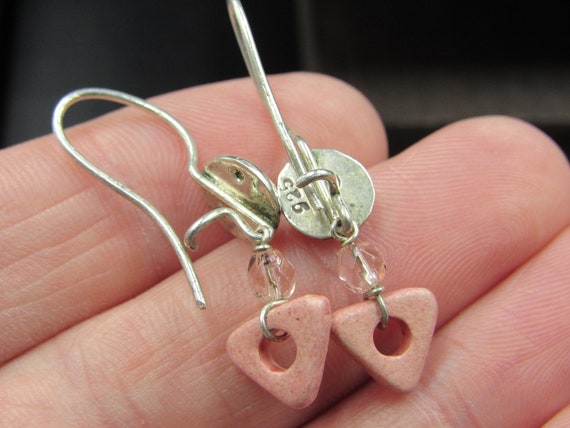 Sterling Silver Triangle Red Stone Dangle Earrings - image 3