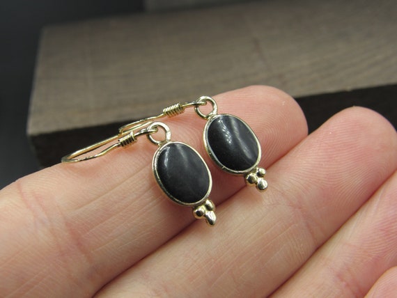 Sterling Silver Gold Plated Small Black Inlay Ear… - image 2