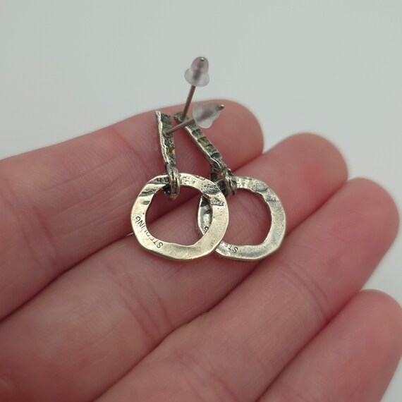 Sterling Silver Cool Rustic Pattern Circle Dangle… - image 3