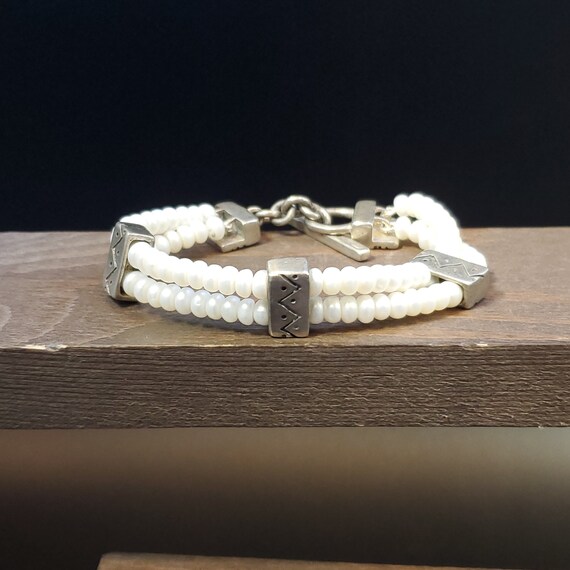 6 Inch Sterling Silver Solid Rustic Genuine White… - image 1