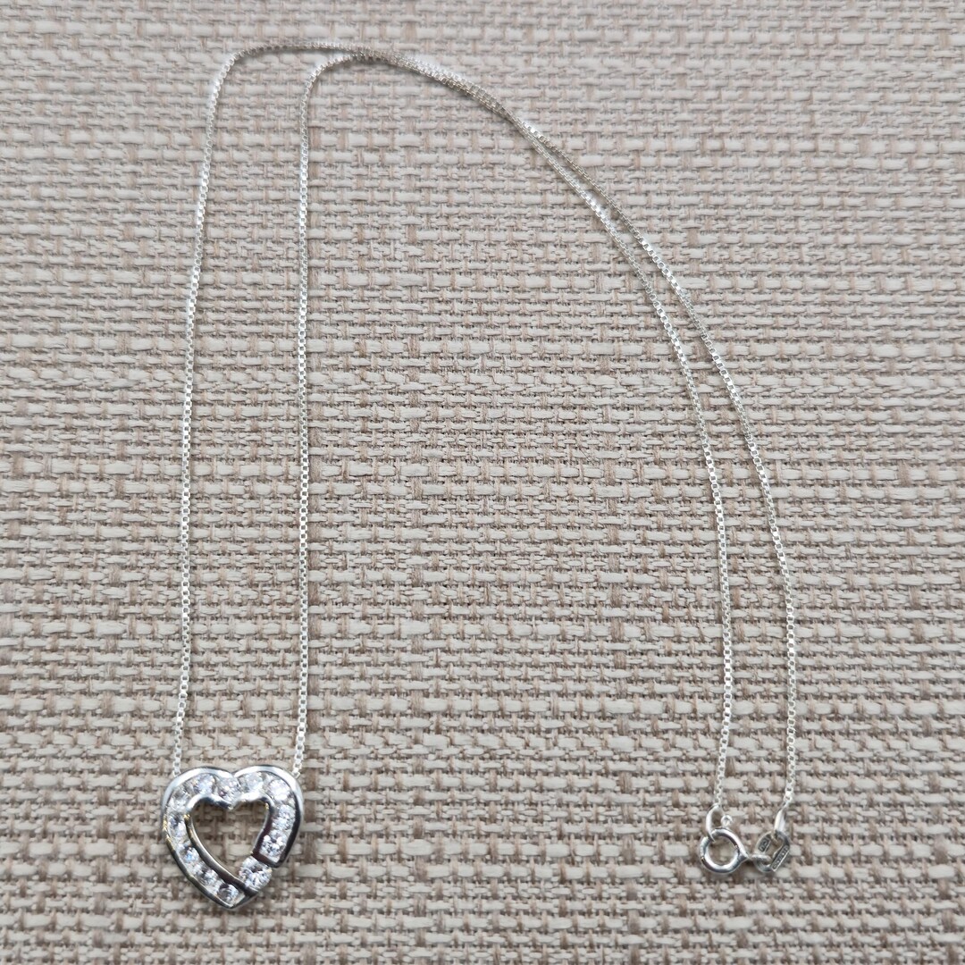 18.5 Inch Sterling Silver Channel Cubic Zirconia Heart Necklace A6578 ...