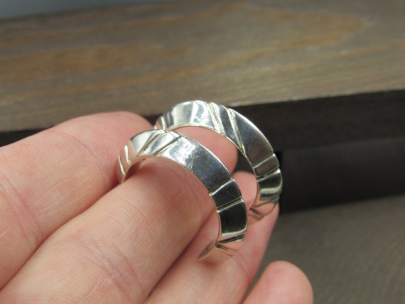 Sterling Silver Abstract Pattern Half Hoop Earrin… - image 2