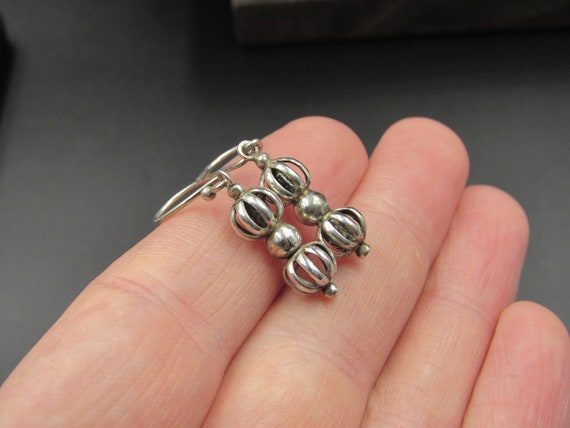 Sterling Silver Rustic Odd Open Orb Earrings Vint… - image 2