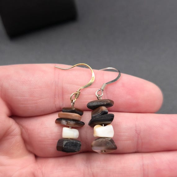 Silver Plated Stacked Handmade Shell Earrings A64… - image 3