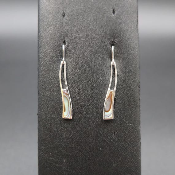 Sterling Silver Simple Abalone Shell Dangle Earri… - image 1