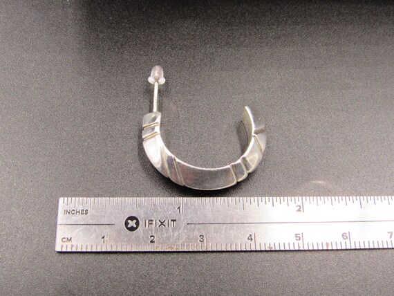 Sterling Silver Abstract Pattern Half Hoop Earrin… - image 5