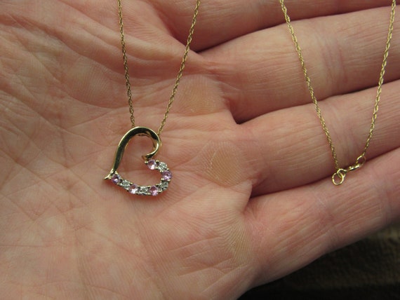 18" 10K Gold  Pink Topaz Heart Diamond Accent Nec… - image 2
