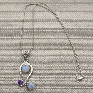 18 Inch Sterling Silver Braided Moonstone And Amethyst Necklace A4333