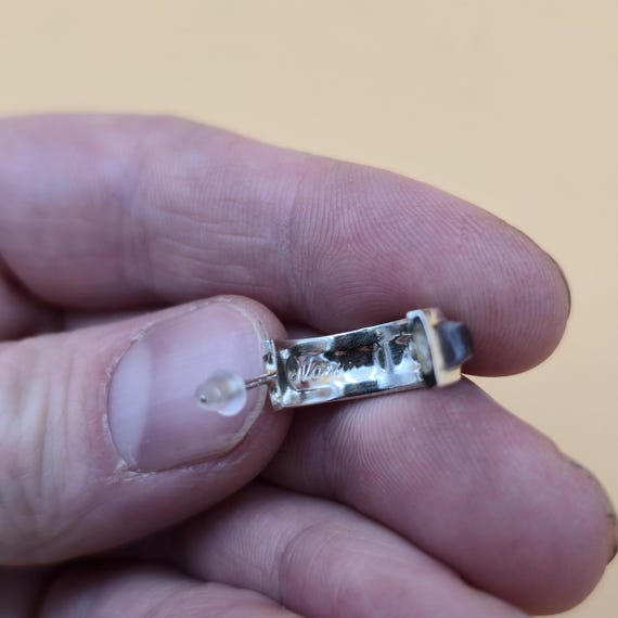 Sterling Silver Sectioned Stone Signed Half Hoop … - image 4