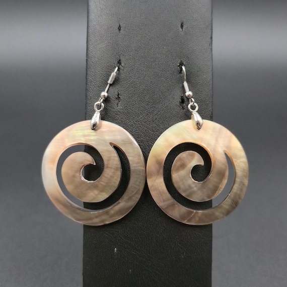 Silver Plated Large Swirl Wave Pattern Shell Earr… - image 1
