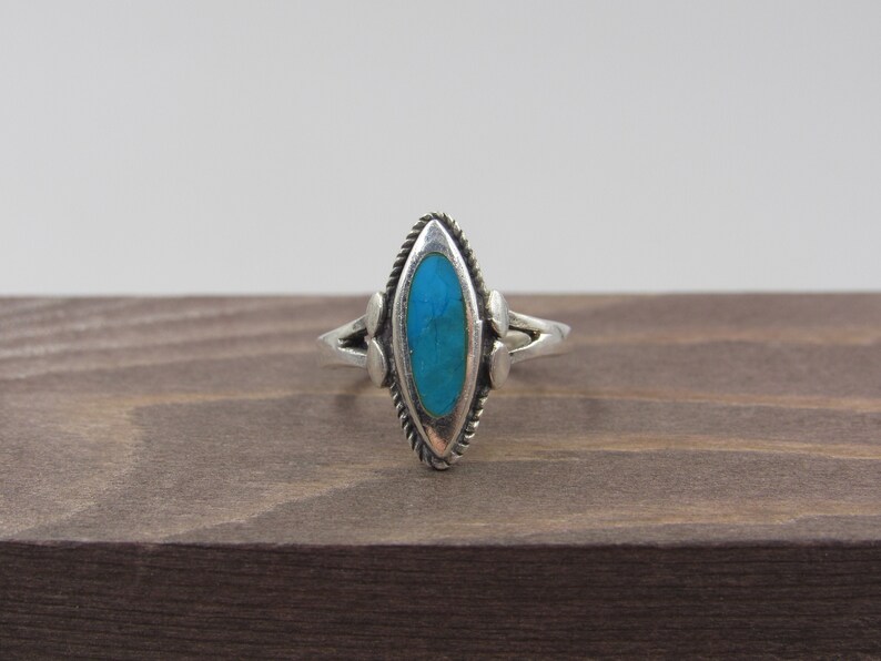 Size 6.25 Sterling Silver Blue Inlay Band Ring Vintage Luxury Beautiful Stunning Statement Gift Classic Cute Special Cool