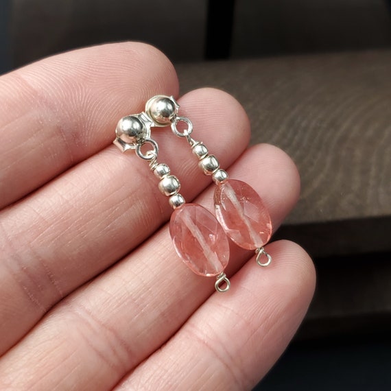 Sterling Silver Faceted Peach Glass Earrings - image 2