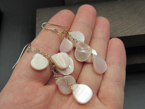 Sterling Silver Multiple Pink Shell Dangle Earrin… - image 2