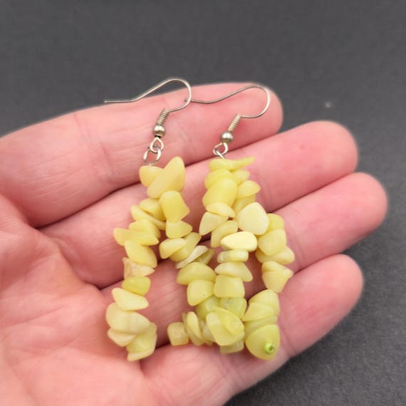 Silver Plated Light Green Shell Handmade Dangle E… - image 3
